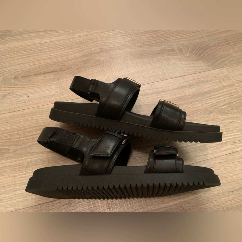 Madden Girl Sandals Black with Gold Buckles - Picture 4 of 10